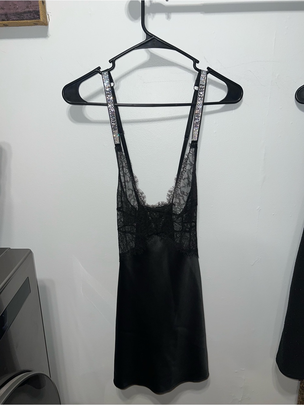 Victoria's Secret Black Lace Slip with Branded Straps